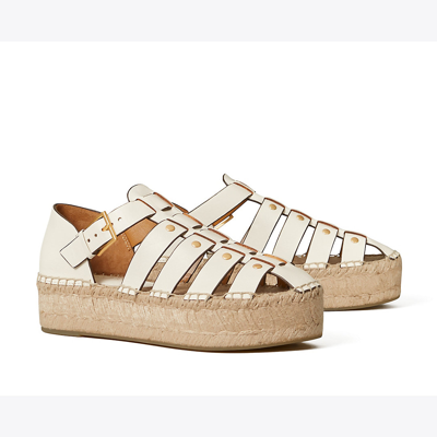 Tory Burch Leather Espadrille Fisherman Sandals In New Ivory