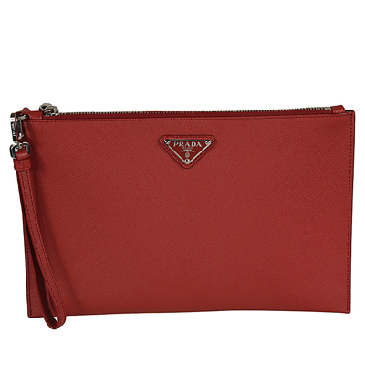 Prada Logo Plaque Clutch Bag In Red