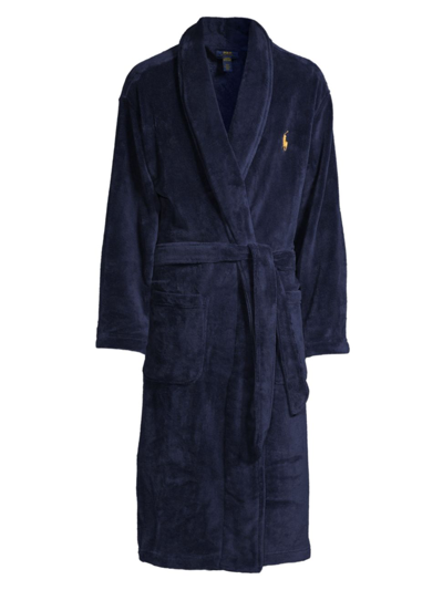 Polo Ralph Lauren Microfiber Plush Robe In Navy, Men's At Urban Outfitters