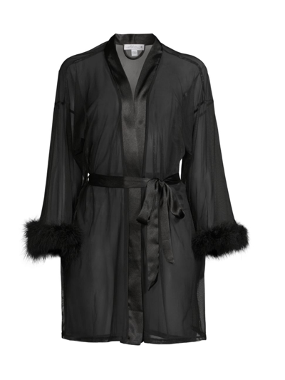 In Bloom Wrapper Boa Short Dressing Gown In Black