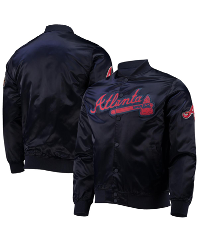 Pro Standard Men's  Navy Atlanta Braves Wordmark Satin Full-snap Jacket