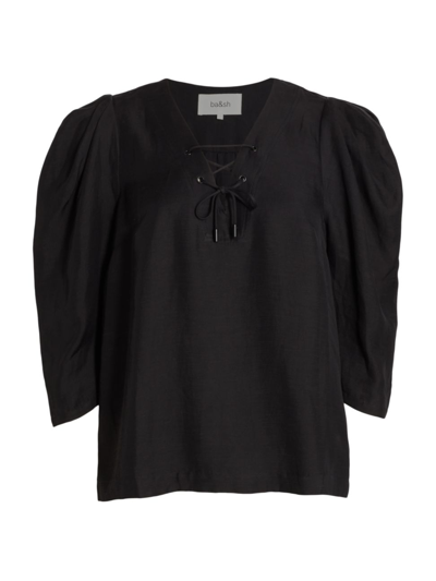 Ba&sh Brook Puff-sleeve Top In Noir