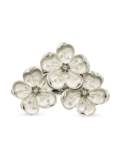 Nomi K Trio Flower Napkin Ring In Silver