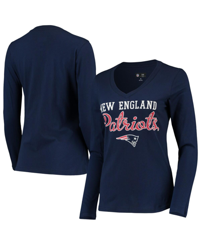 G-iii 4her By Carl Banks Women's  Navy New England Patriots Post Season Long Sleeve V-neck T-shirt