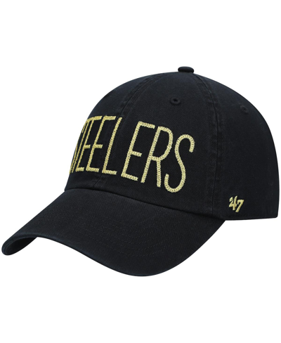 47 Brand Women's '47 Black Pittsburgh Steelers Shimmer Text Clean Up Adjustable Hat