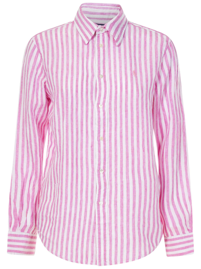Polo Ralph Lauren Logo Embroidered Striped Shirt In Pink