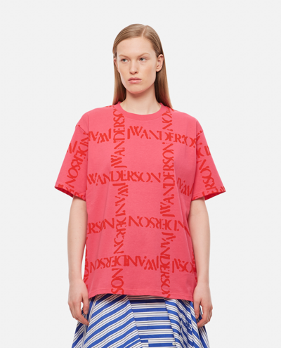 Jw Anderson Logo Printed Cotton Jersey T-shirt In Purple