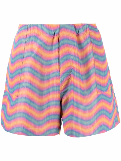 Mackintosh Wave-print Track Shorts In Rosa