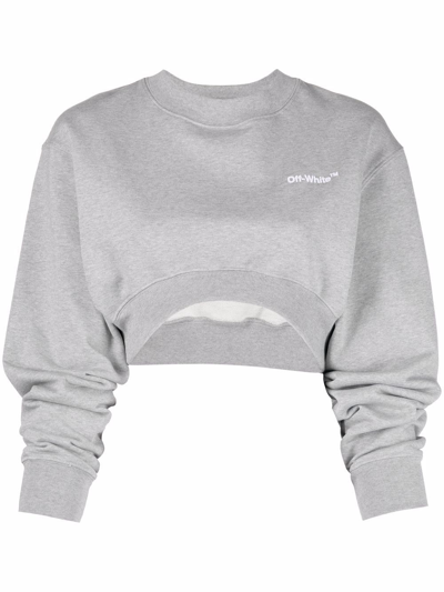 Off-white Helvetic Cropped Crew Neck Sweatshirt In Grey