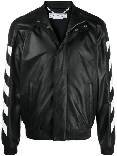 Off-white Diag-stripe Leather Jacket In Black