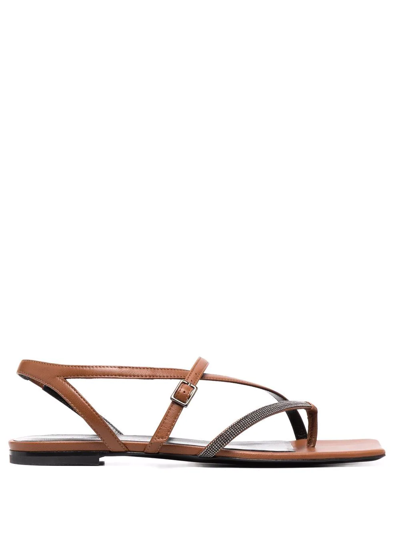 Fabiana Filippi Bead-embellished Cross-strap Sandals In Brown