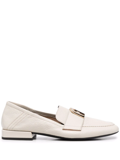 Furla Logo-plaque Leather Loafers In Grey