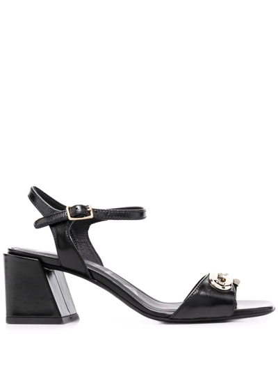 Furla Logo-plaque Open-toe Sandals In Schwarz