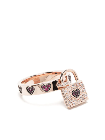 Apm Monaco Love Lock Charm Ring In Rose Gold