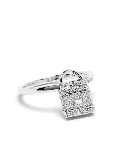 Apm Monaco Heart Lock Charm Ring In Sliver