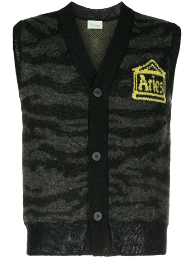 Aries Logo-print Knitted Vest In Grey