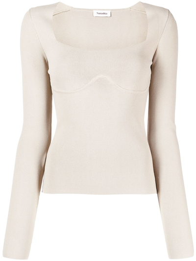 Nanushka Mio Cupped Long-sleeve Top In Braun