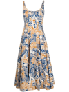 Staud Wells Abstract Print Stretch Cotton Midi Dress In Mehrfarbig