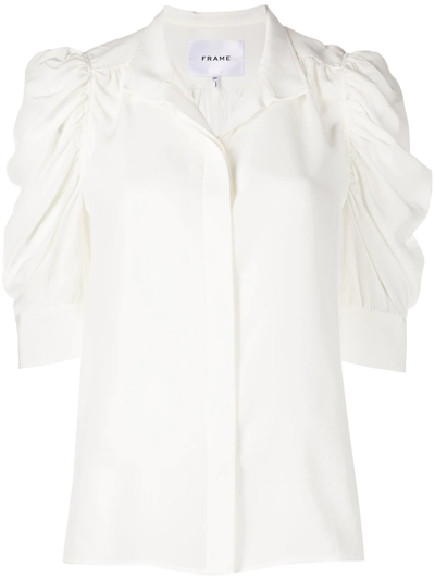 Frame Gillian B Gathered Organic Cotton-poplin Blouse In Off White
