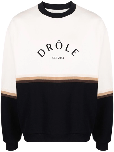 Drôle De Monsieur Off-white & Black 'le Sweatshirt Drôle Bicolore' Sweatshirt In Cream