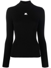 Courrèges Black Reedition Rib Knit Mock Neck Sweater In Schwarz