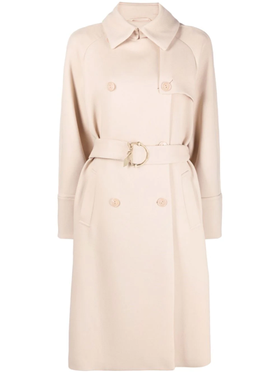 Patrizia Pepe Double-breasted Belted Coat In Nude