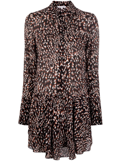Patrizia Pepe Abstract-print Ruched Shirtdress In Schwarz