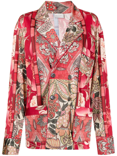 Pierre-louis Mascia Mix-print Double-breasted Blazer In Rot