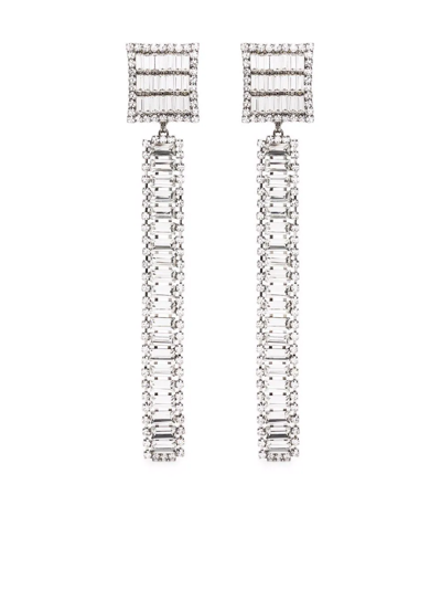 Alessandra Rich Long Earrings With Baguette Crystals In Silver