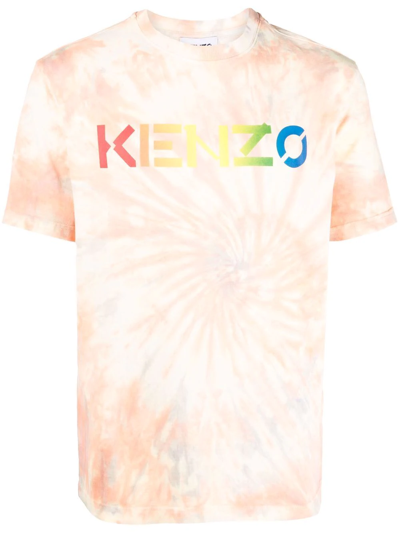Kenzo Tie Dye-print Short-sleeved T-shirt In Orange,beige,grey