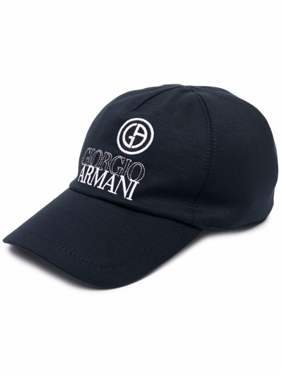 Giorgio Armani Logo刺绣棒球帽 In Blau
