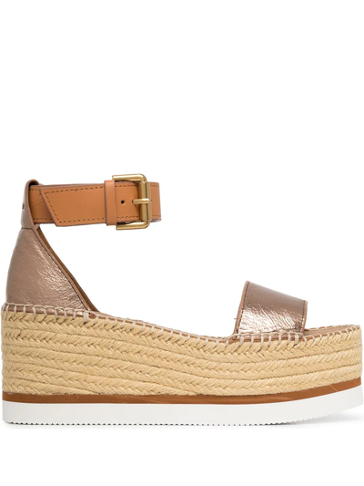 See By Chloé Glyn Metallic-leather Platform Espadrilles In Light Gold