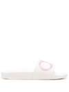 Ferragamo Groove Gancini Pool Slide Sandals In Weiss