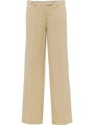 Miu Miu Mid-rise Wide-leg Cotton Chinos In Beige