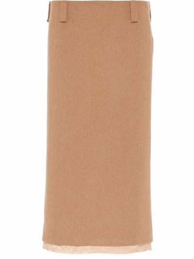 Miu Miu Camel-hair Pencil Skirt In Marrone