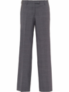 Miu Miu Prince Of Wales Wide Leg Wool Trousers With Elastic Waistband In Grau