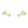 Tasaki 18kt Yellow Gold Collection Line Balance Cross Akoya Pearl And Diamond Stud Earrings In Or Jaune