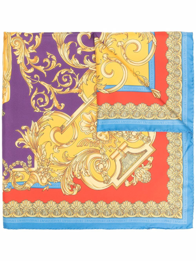 Versace Baroque-print Square Silk Scarf In Red