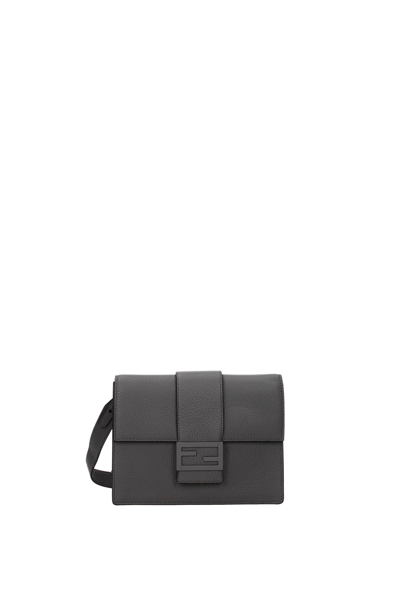 Fendi Crossbody Bag Baguette Leather Clay In Gray