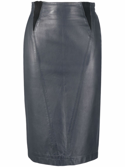 Pre-owned Alaïa 1980s High-waisted Leather Pencil Skirt In Grey
