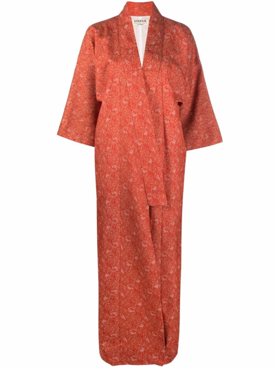 Pre-owned A.n.g.e.l.o. Vintage Cult 1970s Leaf Print Kimono In Orange