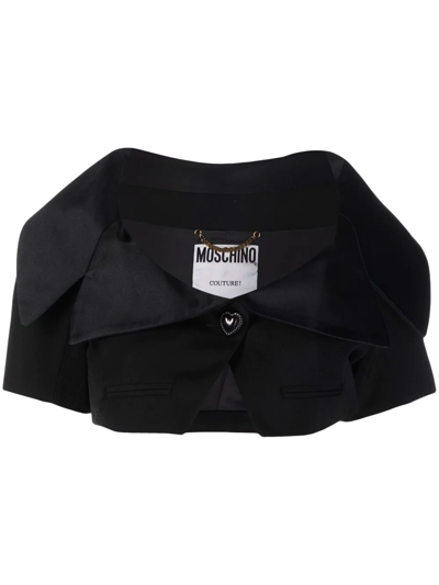 Pre-owned Moschino 1990s Short-sleeved Cropped Jacket In Black