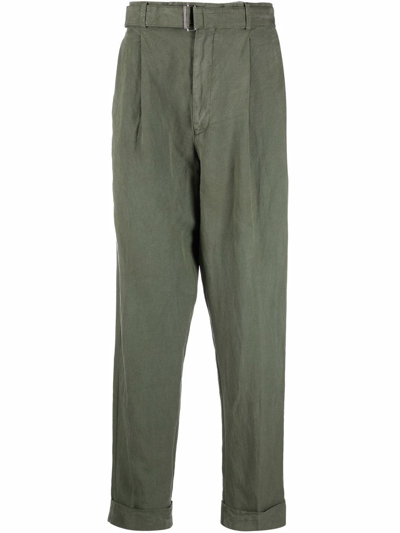 Officine Generale Belted Tapered Trousers In Green