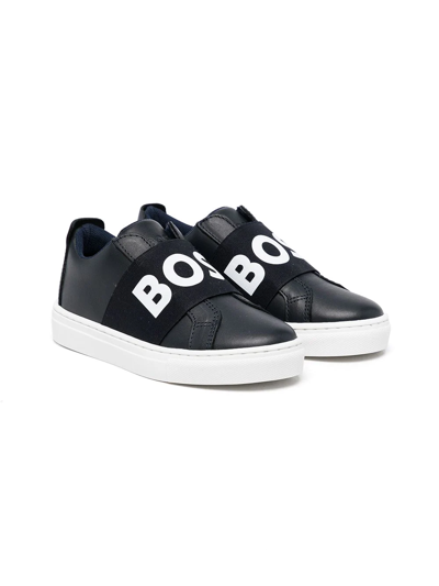 Bosswear Kids' Logo-strap Leather Sneakers In Blue