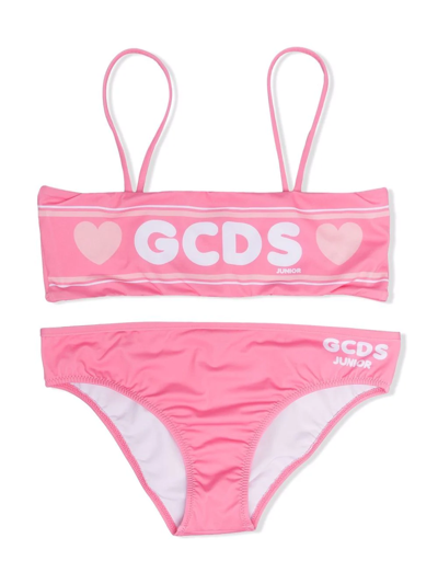 Gcds Kids' Heart-print Two-piece Bikini In Pink