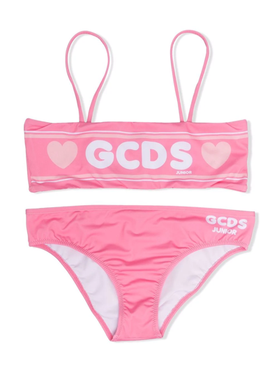 Gcds Kids' Heart-print Two-piece Bikini In Rosa