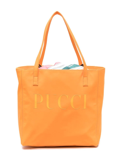Emilio Pucci Junior Kids' Logo-print Tote Bag In Orange