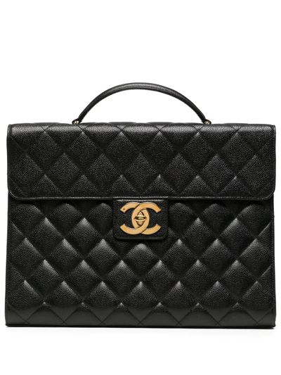 Pre-owned Chanel 1995 Cc Turn-lock Briefcase In Black