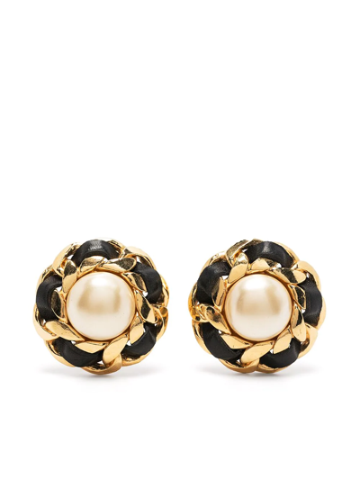 Pre-owned Chanel 1970s Pearl-embellished Clip-on Earrings In Gold