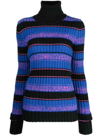 Pre-owned Maison Margiela Striped Ribbed-knit Jumper In Blue